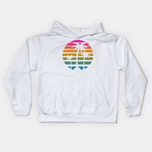 80s RETRO WHITE PALM TREES TROPICAL OCEAN ON A 80'S SUN BACKGROUND Kids Hoodie